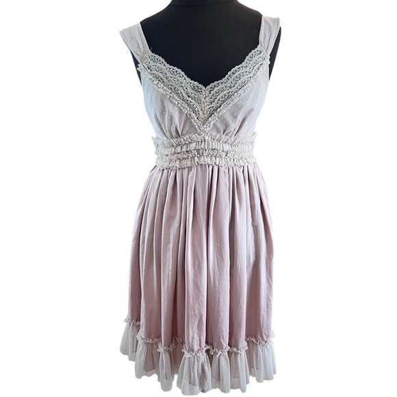 Adele Fado Lace Trimmed Pink Silk Dress Small - Picture 1 of 10